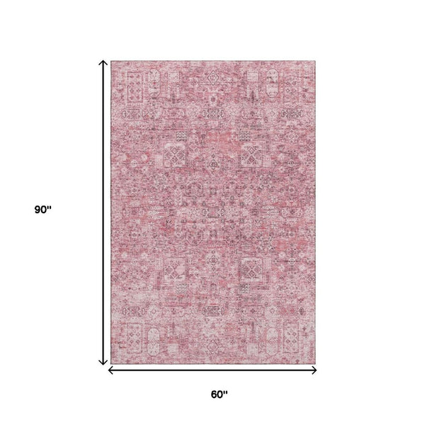 HomeRoots 5' X 8' Pink Floral Area Rug - Washable, UV Protected, Durable & Pet-Friendly for Stylish Spaces 651198