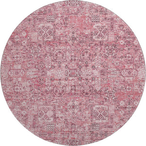 HomeRoots 8' Pink And Ivory Floral Round Rug - Washable, UV-Protected, Stain-Resistant, Ideal for Kids & Pets 651199
