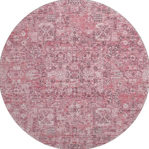 HomeRoots 8' Pink And Ivory Floral Round Rug - Washable, UV-Protected, Stain-Resistant, Ideal for Kids & Pets 651199
