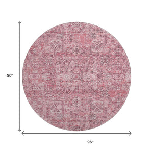 HomeRoots 8' Pink And Ivory Floral Round Rug - Washable, UV-Protected, Stain-Resistant, Ideal for Kids & Pets 651199