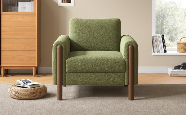 English Elm Christopher Knight Home® - Oversized Teddy Velvet Accent Chair with Curved Armrests, Tufted Mid-Century Design and Walnut Legs Green N765P189679N