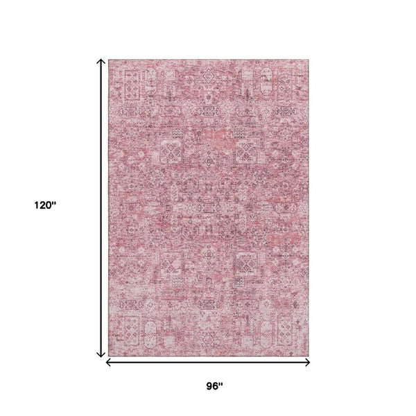 HomeRoots 8' X 10' Pink Floral Area Rug - Washable, UV Protected, Stain Resistant for Living Rooms & Nurseries 651200