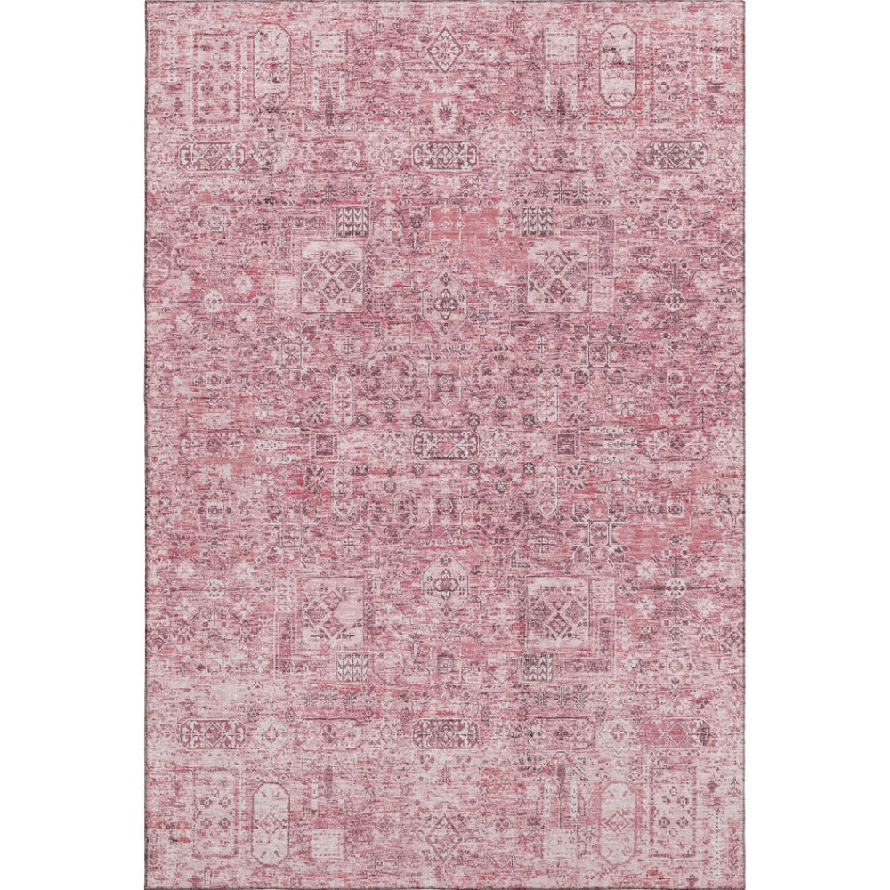HomeRoots 9' X 12' Elegant Pink and Ivory Floral Washable Area Rug with UV Protection for Family Spaces 651201
