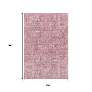 HomeRoots 9' X 12' Elegant Pink and Ivory Floral Washable Area Rug with UV Protection for Family Spaces 651201