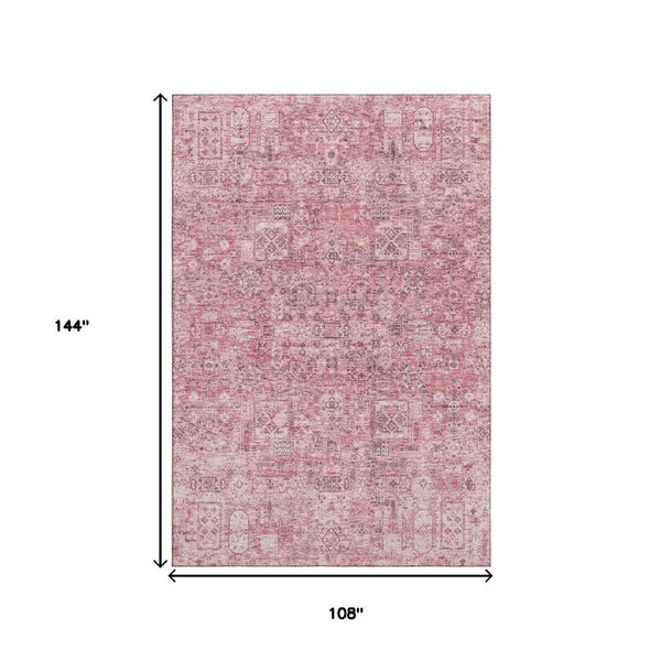 HomeRoots 9' X 12' Elegant Pink and Ivory Floral Washable Area Rug with UV Protection for Family Spaces 651201