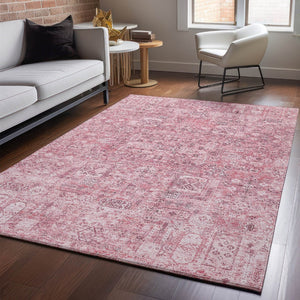 HomeRoots 10' Pink and Ivory Floral Washable Area Rug - UV Protected, Stain Resistant, Perfect for Homes! 651202