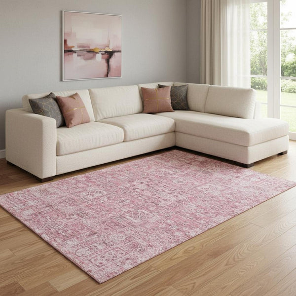 HomeRoots 10' Pink and Ivory Floral Washable Area Rug - UV Protected, Stain Resistant, Perfect for Homes! 651202
