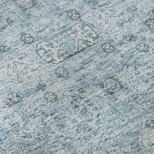 HomeRoots 5' X 8' Sky Blue Floral Area Rug - Washable, UV Protected, Stain-Resistant for Family-Friendly Spaces 651204