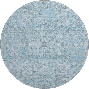 HomeRoots 8' Sky Blue & Ivory Floral Round Rug - Durable, Stain-Resistant with UV Protection for All Spaces 651205