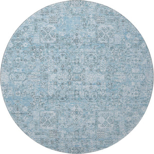 HomeRoots 8' Sky Blue & Ivory Floral Round Rug - Durable, Stain-Resistant with UV Protection for All Spaces 651205