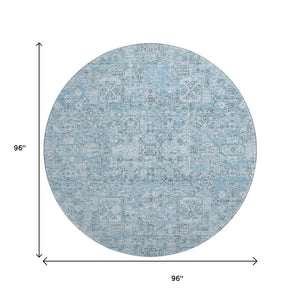 HomeRoots 8' Sky Blue & Ivory Floral Round Rug - Durable, Stain-Resistant with UV Protection for All Spaces 651205