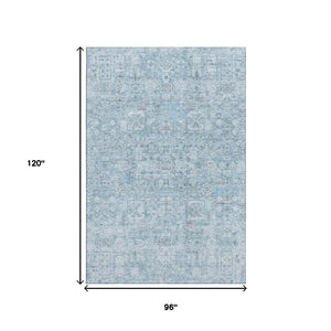 HomeRoots 8' X 10' Sky Blue Floral Area Rug - Washable, UV Protected, Stain Resistant for Modern Homes 651206