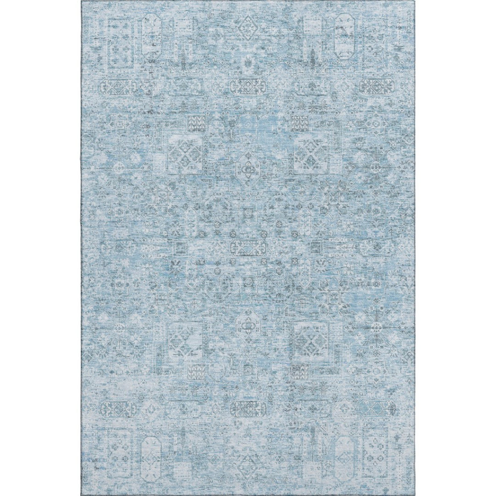 HomeRoots 8' X 10' Sky Blue Floral Area Rug - Washable, UV Protected, Stain Resistant for Modern Homes 651206