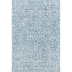 HomeRoots 8' X 10' Sky Blue Floral Area Rug - Washable, UV Protected, Stain Resistant for Modern Homes 651206