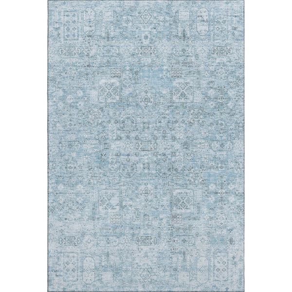 HomeRoots 8' X 10' Sky Blue Floral Area Rug - Washable, UV Protected, Stain Resistant for Modern Homes 651206
