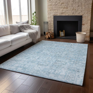 HomeRoots 8' X 10' Sky Blue Floral Area Rug - Washable, UV Protected, Stain Resistant for Modern Homes 651206