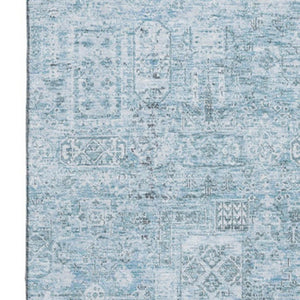 HomeRoots 8' X 10' Sky Blue Floral Area Rug - Washable, UV Protected, Stain Resistant for Modern Homes 651206