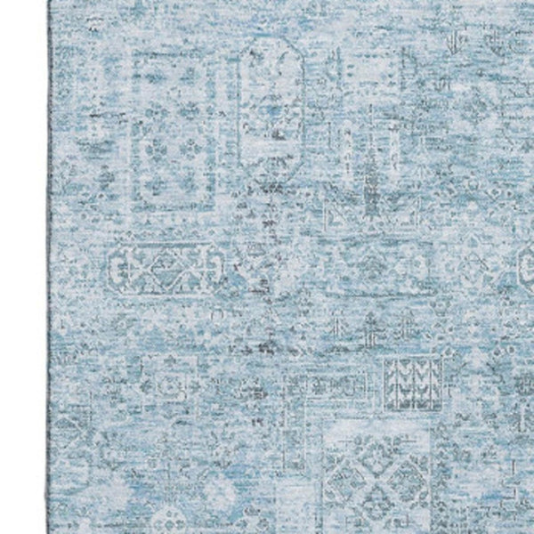 HomeRoots 8' X 10' Sky Blue Floral Area Rug - Washable, UV Protected, Stain Resistant for Modern Homes 651206