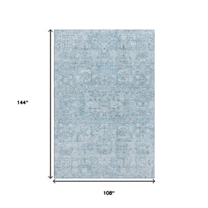 HomeRoots 9' Sky Blue Floral Area Rug - Elegant Washable Design with UV Protection & Stain Resistance for Homes 651207
