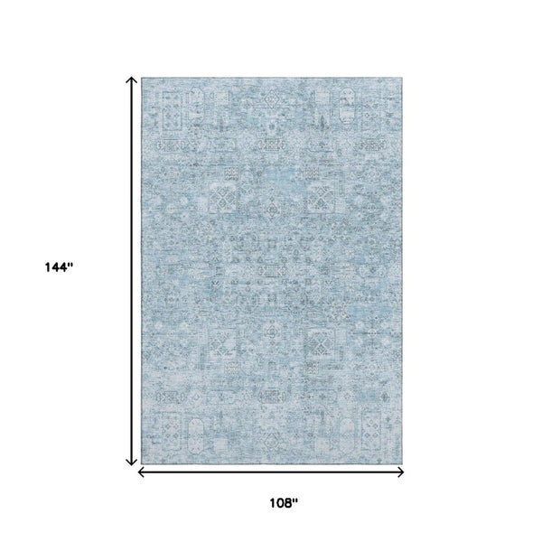 HomeRoots 9' Sky Blue Floral Area Rug - Elegant Washable Design with UV Protection & Stain Resistance for Homes 651207