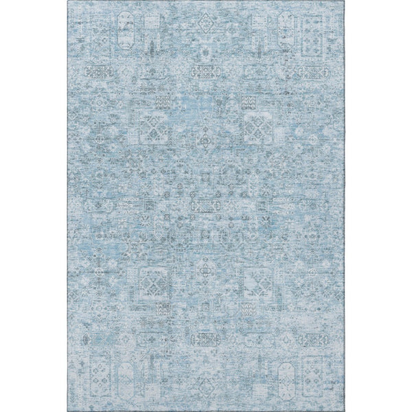 HomeRoots 9' Sky Blue Floral Area Rug - Elegant Washable Design with UV Protection & Stain Resistance for Homes 651207