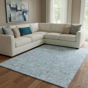 HomeRoots 10' Sky Blue and Ivory Floral Area Rug - Durable, Washable, UV-Protected, Kid & Pet Friendly Design! 651208