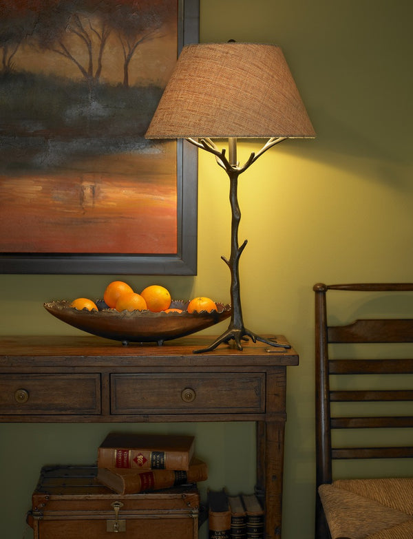 Wildwood Sprig's Sculptural Table Lamp With Cubist Tree Silhouette, Dark Bronze Finish For Ambient Glow Brown 65121