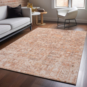 HomeRoots 5' Salmon Gray & Ivory Floral Area Rug - Washable, UV Protected, Stain Resistant & Non-Slip Design 651210