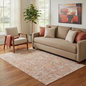 HomeRoots 5' Salmon Gray & Ivory Floral Area Rug - Washable, UV Protected, Stain Resistant & Non-Slip Design 651210