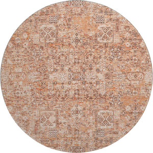 HomeRoots 8' Salmon Gray and Ivory Floral Washable Round Rug - Durable, Stain-Resistant with UV Protection! 651211
