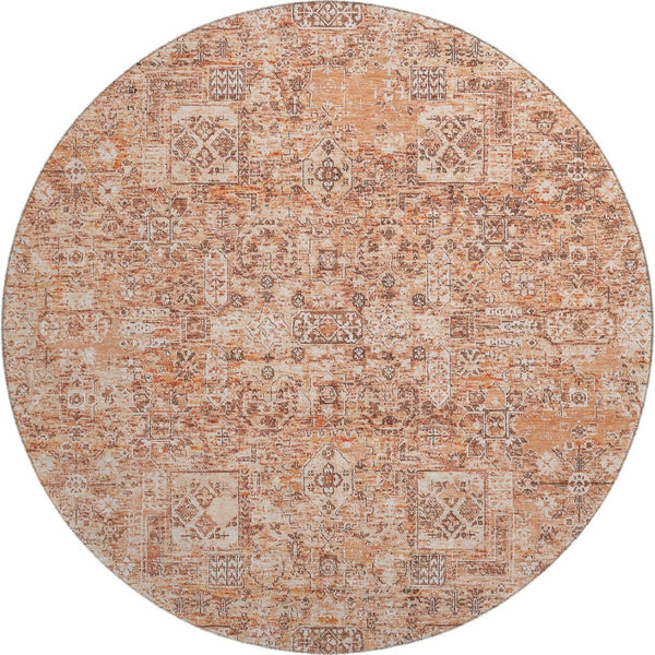 HomeRoots 8' Salmon Gray and Ivory Floral Washable Round Rug - Durable, Stain-Resistant with UV Protection! 651211