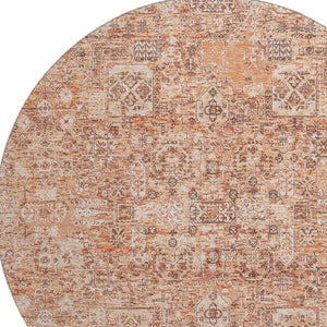 HomeRoots 8' Salmon Gray and Ivory Floral Washable Round Rug - Durable, Stain-Resistant with UV Protection! 651211