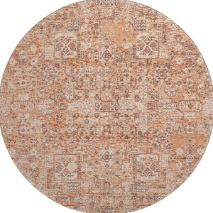 HomeRoots 8' Salmon Gray and Ivory Floral Washable Round Rug - Durable, Stain-Resistant with UV Protection! 651211