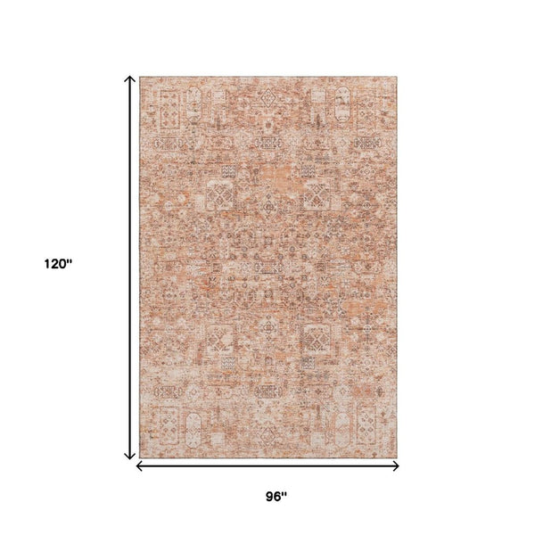 HomeRoots 8' X 10' Elegant Salmon Gray & Ivory Floral Washable Area Rug with UV Protection for High Traffic Areas 651212