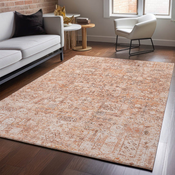 HomeRoots 9' x 12' Salmon Gray Ivory Floral Area Rug - Stain Resistant, UV Protected, Durable & Easy Care 651213