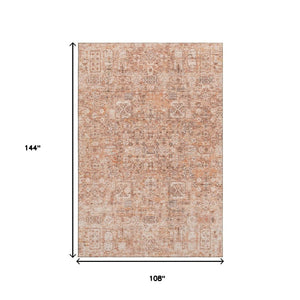 HomeRoots 9' x 12' Salmon Gray Ivory Floral Area Rug - Stain Resistant, UV Protected, Durable & Easy Care 651213