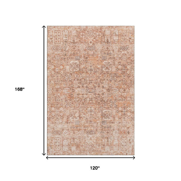 HomeRoots 10' X 14' Salmon Gray & Ivory Floral Washable Area Rug - Durable, Elegant, UV Protected for Homes 651214
