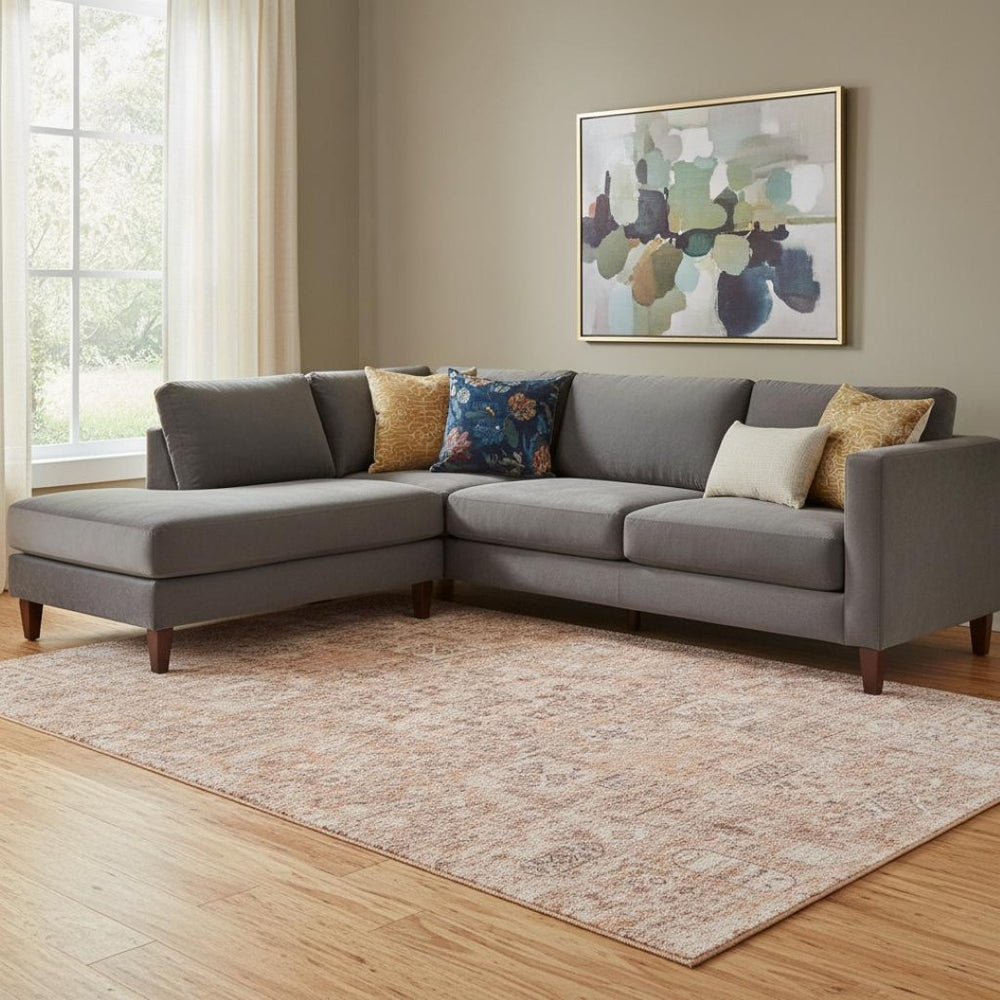 HomeRoots 10' X 14' Salmon Gray & Ivory Floral Washable Area Rug - Durable, Elegant, UV Protected for Homes 651214
