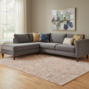 HomeRoots 10' X 14' Salmon Gray & Ivory Floral Washable Area Rug - Durable, Elegant, UV Protected for Homes 651214