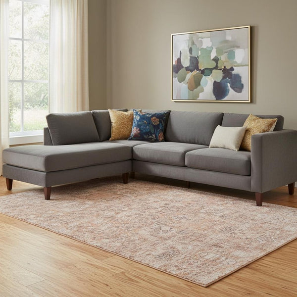 HomeRoots 10' X 14' Salmon Gray & Ivory Floral Washable Area Rug - Durable, Elegant, UV Protected for Homes 651214