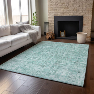HomeRoots 5' X 8' Teal And Ivory Floral Area Rug - Durable, Stain Resistant, UV Protected for Everyday Use 651216
