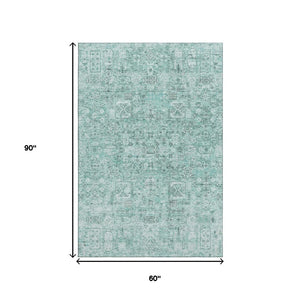 HomeRoots 5' X 8' Teal And Ivory Floral Area Rug - Durable, Stain Resistant, UV Protected for Everyday Use 651216