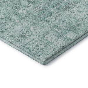 HomeRoots 8' Teal and Ivory Floral Round Rug - Durable, Washable, UV-Protected Decor for Living Spaces 651217