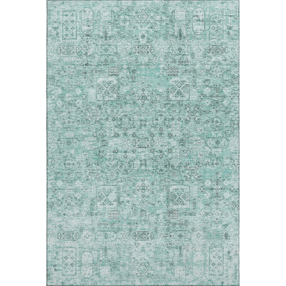 HomeRoots 8' X 10' Teal & Ivory Floral Area Rug - Washable, Stain Resistant, UV Protected, Perfect for Homes 651218