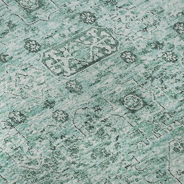 HomeRoots 8' X 10' Teal & Ivory Floral Area Rug - Washable, Stain Resistant, UV Protected, Perfect for Homes 651218