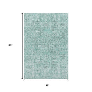 HomeRoots 8' X 10' Teal & Ivory Floral Area Rug - Washable, Stain Resistant, UV Protected, Perfect for Homes 651218