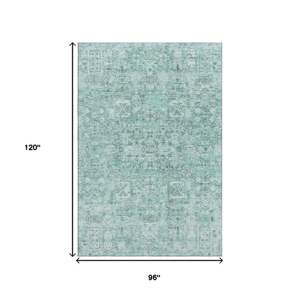 HomeRoots 8' X 10' Teal & Ivory Floral Area Rug - Washable, Stain Resistant, UV Protected, Perfect for Homes 651218