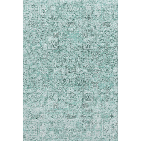 HomeRoots 9' X 12' Teal and Ivory Floral Area Rug - Durable, Washable, UV-Protected for High-Traffic Spaces 651219