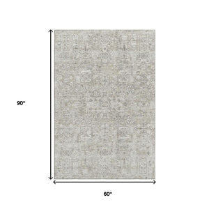 HomeRoots 5' X 8' Floral Taupe & Ivory Washable Area Rug with UV Protection for Family-Friendly Spaces 651222
