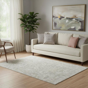 HomeRoots 5' X 8' Floral Taupe & Ivory Washable Area Rug with UV Protection for Family-Friendly Spaces 651222